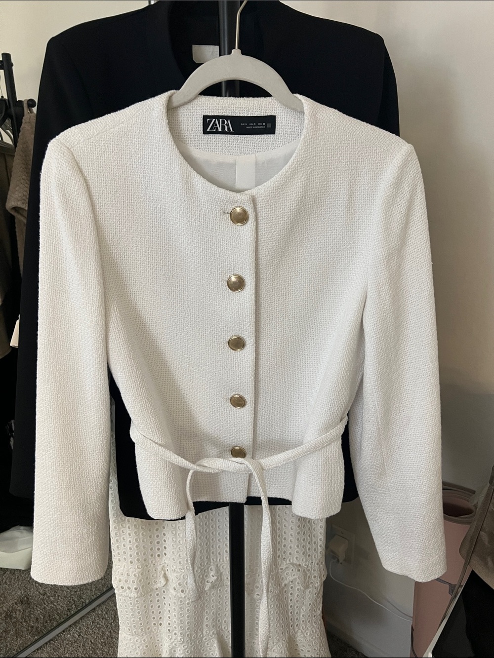 Zara Cream Textured Tie-Waist Jacket with Gold Buttons